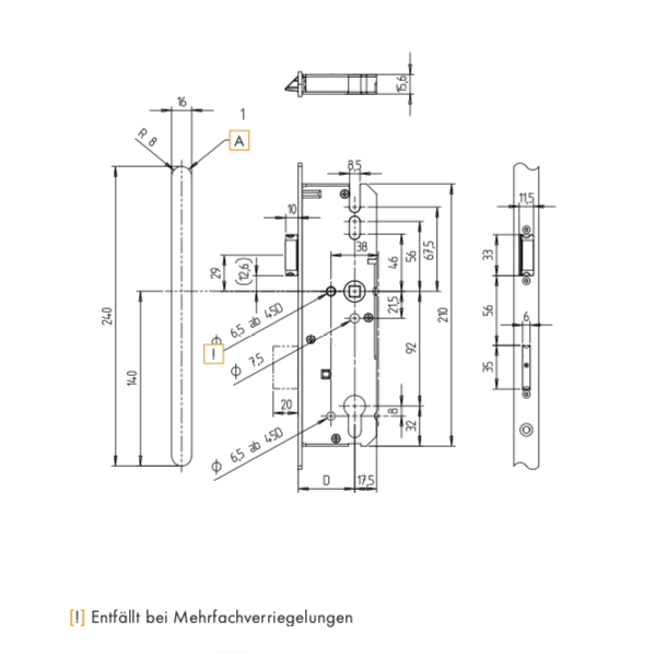 KFV Hauptschloss-Set RHS RS 1000 SL Typ K Dornmaße 35-65mm
